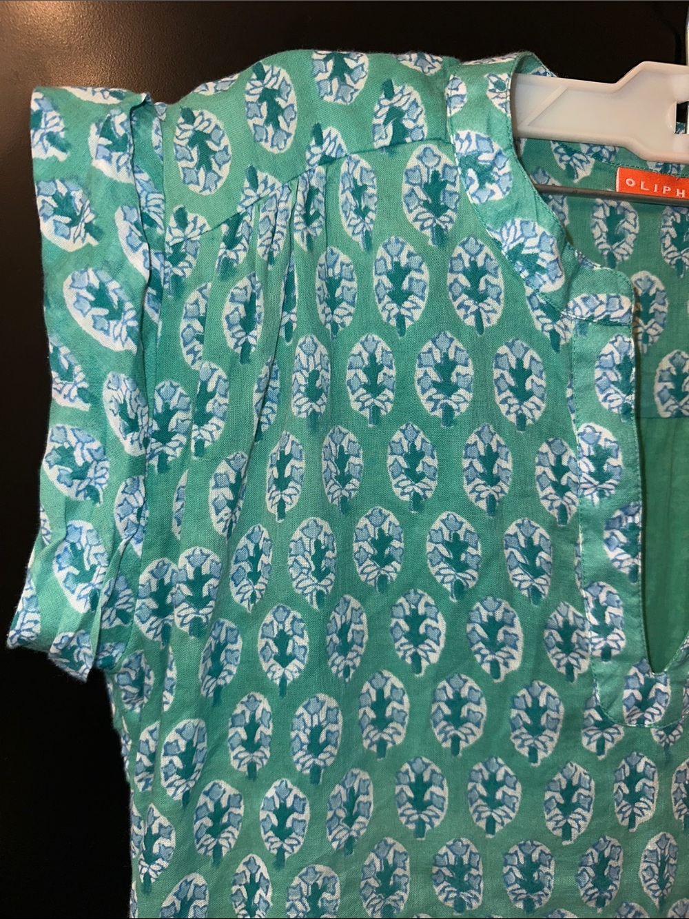Oliphant Teal Printed Short Sleeve Swing Dress S - Picture 4 of 10
